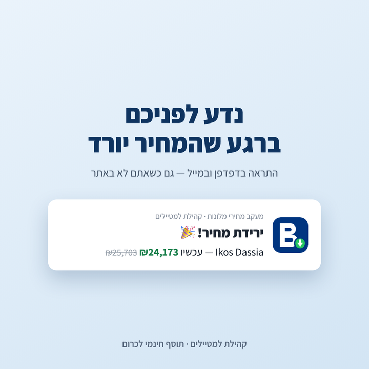 דוגמה להתראת ירידת מחיר של התוסף